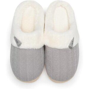 〽️Women's Light Gray NineCiFun Slip Slippers Memory Foam Warm Plush House Shoes